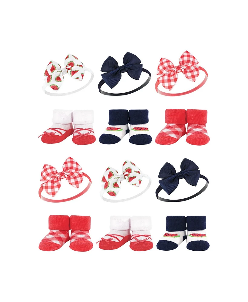 Hudson Baby Infant Girl 12Pc Headband and Socks Giftset, Watermelon, One Size