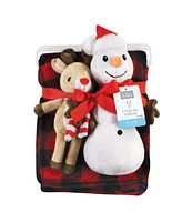 Hudson Baby Unisex Baby Plush Blanket with Toy, Rudolph And Snowman, One Size