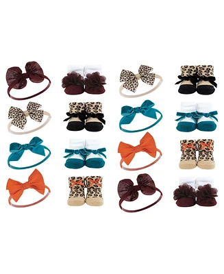 Hudson Baby Infant Girl 16Pc Headband and Socks Giftset, Fall Leopard, One Size