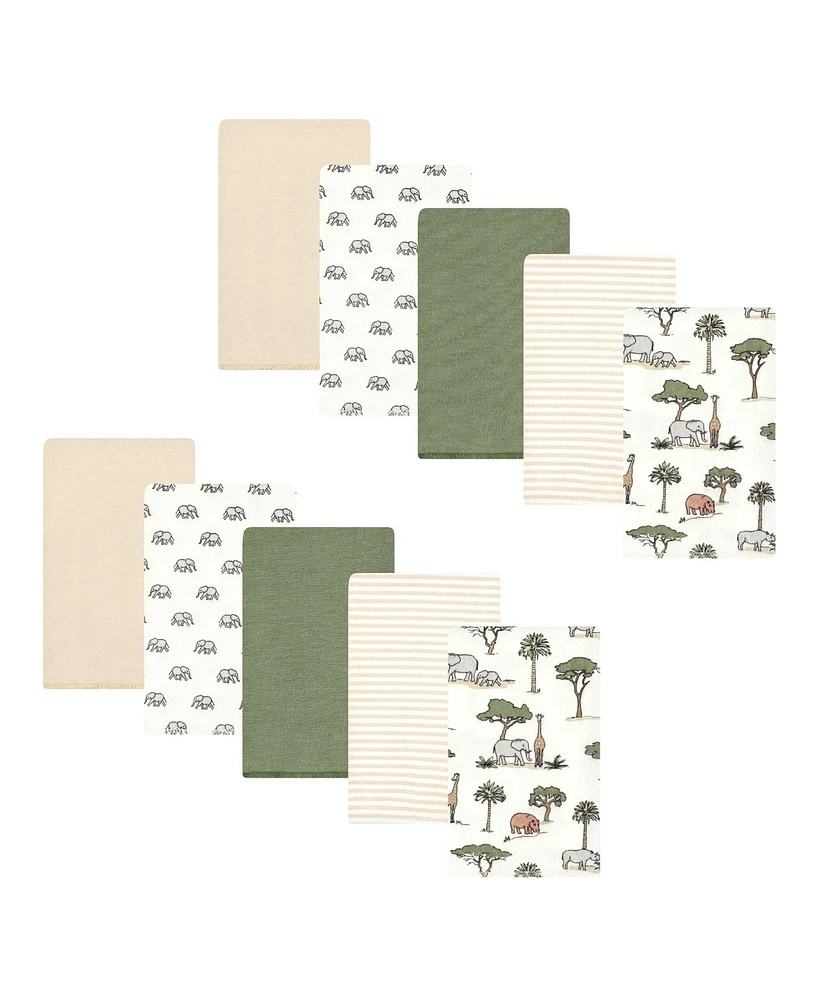 Hudson Baby Cotton Flannel Burp Cloths, Going On Safari 10-Pack, One Size