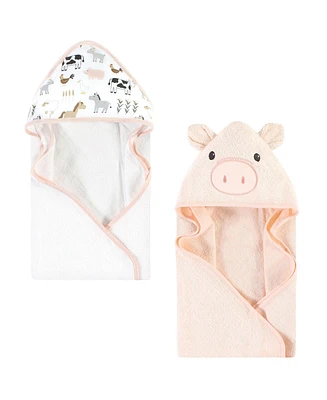 Hudson Baby Infant Girl Cotton Animal Face Hooded Towel, Pig 2-Pack, One Size