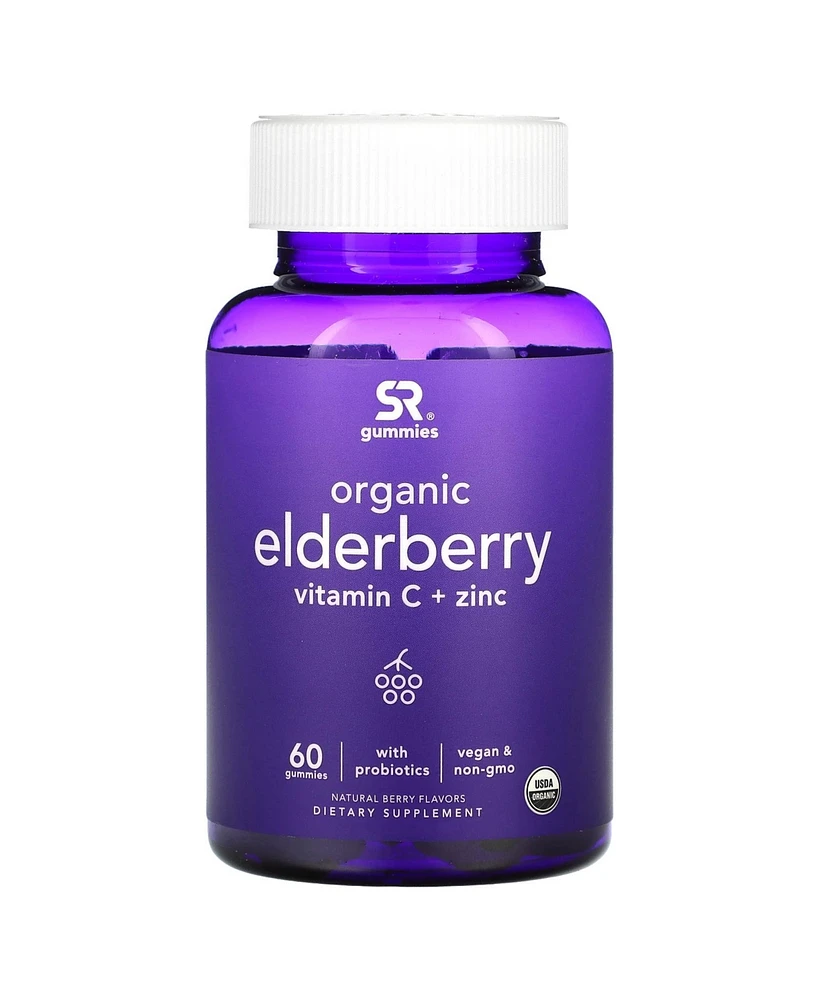 Sports Research Organic Elderberry, Vitamin C + Zinc, Natural Berry Flavors, 60 Gummies,