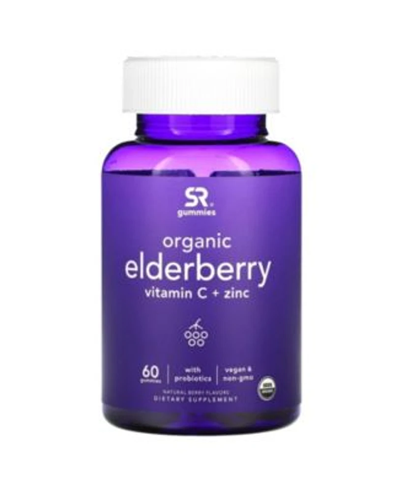 Sports Research Organic Elderberry Vitamin C Zinc Natural Berry Flavors 60 Gummies