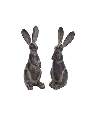 Slickblue Brown Long Ear Rabbit Statue (Set of 2)