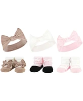 Hudson Baby Infant Girl 12Pc Headband and Socks Giftset, Pink Taupe, One Size