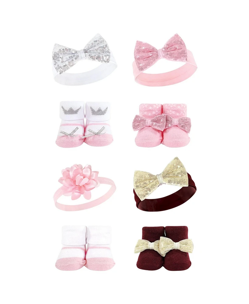 Hudson Baby Baby Girls 8Pc Headband and Socks Set, Princess Flower, 0-9 Months