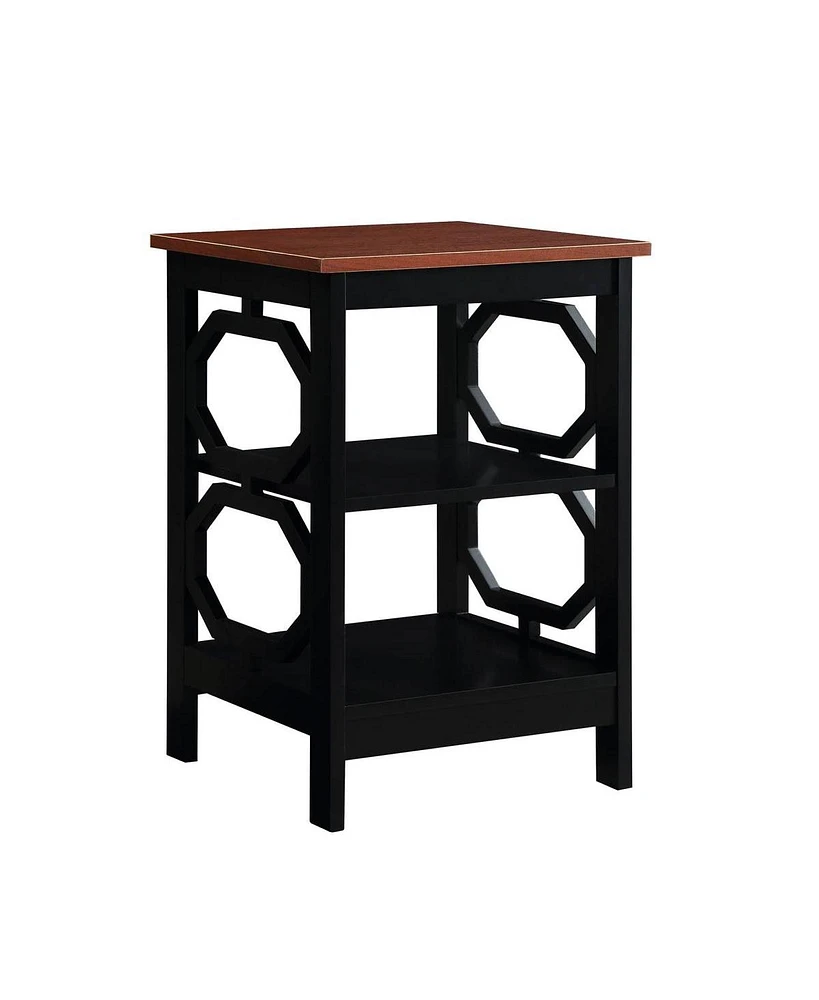 Convenience Concepts Omega End Table with Shelves Cherry Top/Black