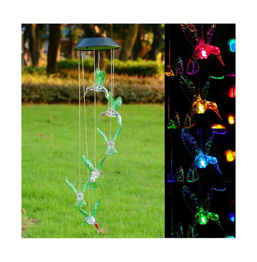 Yescom Hummingbird Solar Led Light Wind Chimes Home Garden Xmas Gift Decor Lamp Us