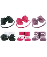 Hudson Baby Infant Girl 12Pc Headband and Socks Giftset, Red Navy Bows Green Purple, One Size