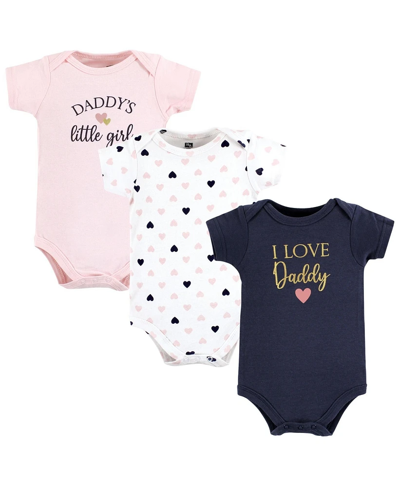 Hudson Baby Baby Girls Hudson Cotton Bodysuits Daddy Pink Navy 3Pk, 18-24 Months