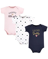 Hudson Baby Baby Girls Hudson Cotton Bodysuits Daddy Pink Navy 3Pk, 3-6 Months