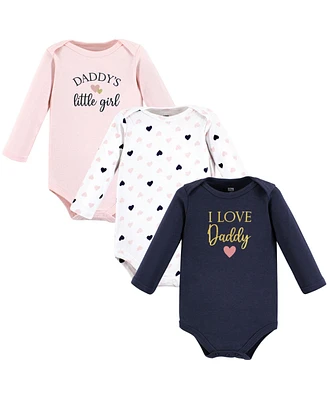 Hudson Baby Girls Cotton Long-Sleeve Bodysuits daddy pink navy -Pack