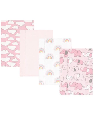 Hudson Baby Infant Girl Cotton Flannel Burp Cloths, Girl New Elephant 4-Pack, One Size