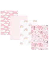 Hudson Baby Infant Girl Cotton Flannel Burp Cloths, Girl New Elephant 4-Pack, One Size