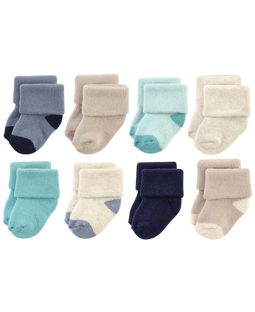 Hudson Baby Boys Cotton Rich Newborn and Terry Socks, Navy Taupe, 6-12 Months