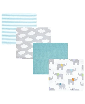 Hudson Baby Cotton Poly Flannel Receiving Blankets, Teal Elephant, One Size