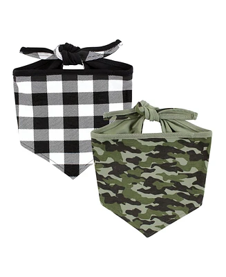 Luvable Friends Dog Reversible Pet Dog and Cat Bandana Bibs 2pk, Plaid Camo, One Size