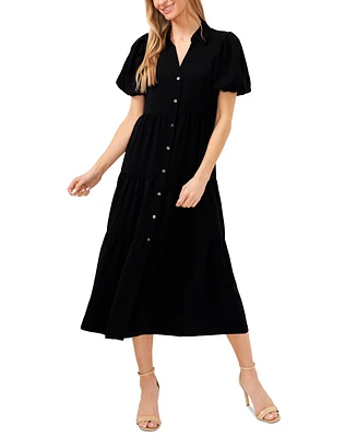 CeCe Women's Collared Short-Sleeve Tiered Shirtdress