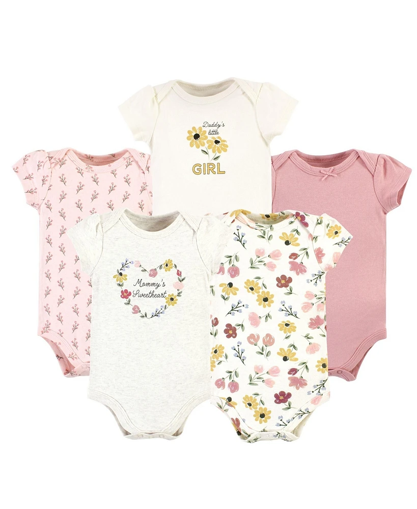 Hudson Baby Girls Cotton Bodysuits, Soft Painted Floral 5-Pack