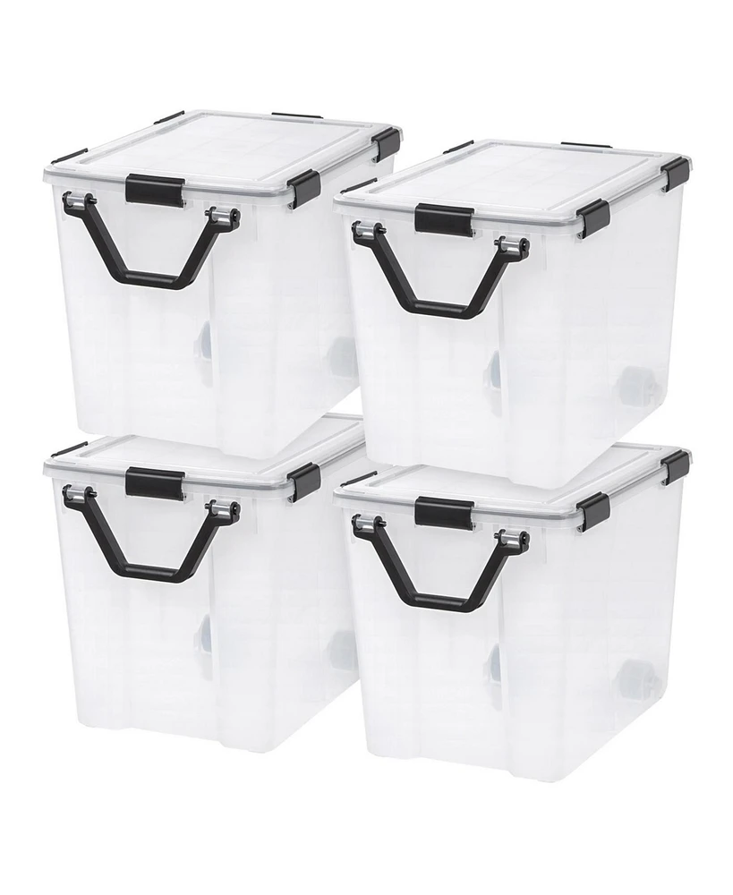 Iris Usa 4 Pack 106qt Weatherpro Wheeled Plastic Storage Bin with Seal Latching Lid and 6Buckles, Pull Handle