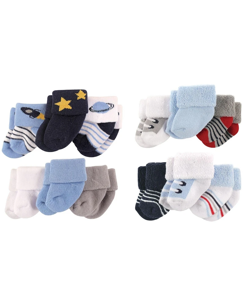 Luvable Friends Baby Boys Cotton Terry Socks, 12-Piece, Space Blue Gray, 0-3 Months