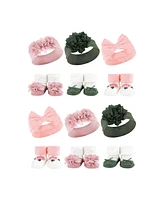 Hudson Baby Infant Girl 12Pc Headband and Socks Giftset, Green Green