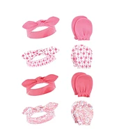 Hudson Baby Baby Girls Hudson 16Pc Cotton Headband and Scratch Mitten Set, Peacock Flamingo, 0-6 Months