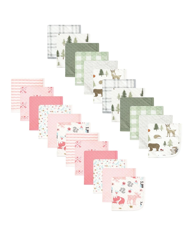 Hudson Baby Infant Girl 24Pc Quilted Cotton Washcloths, Forest Animals Girl Forest, One Size