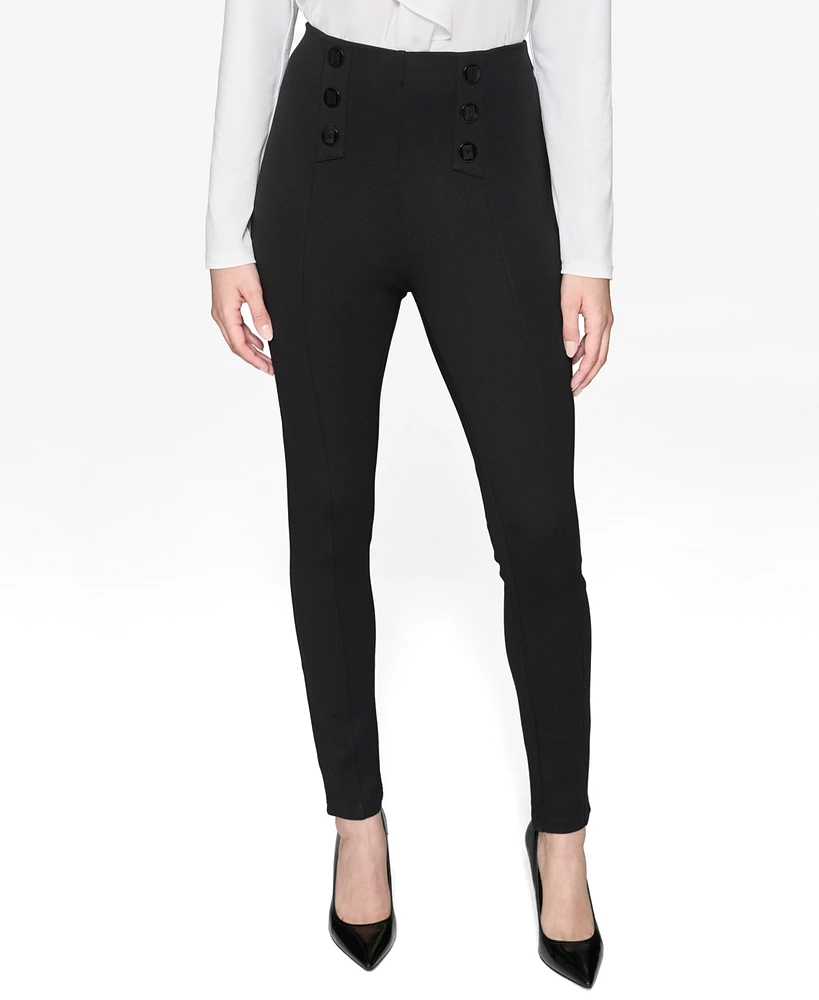 Karl Lagerfeld Paris Women's Button Detail Ponte Pants