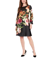 London Times Women's Floral-Print Long-Sleeve Dress