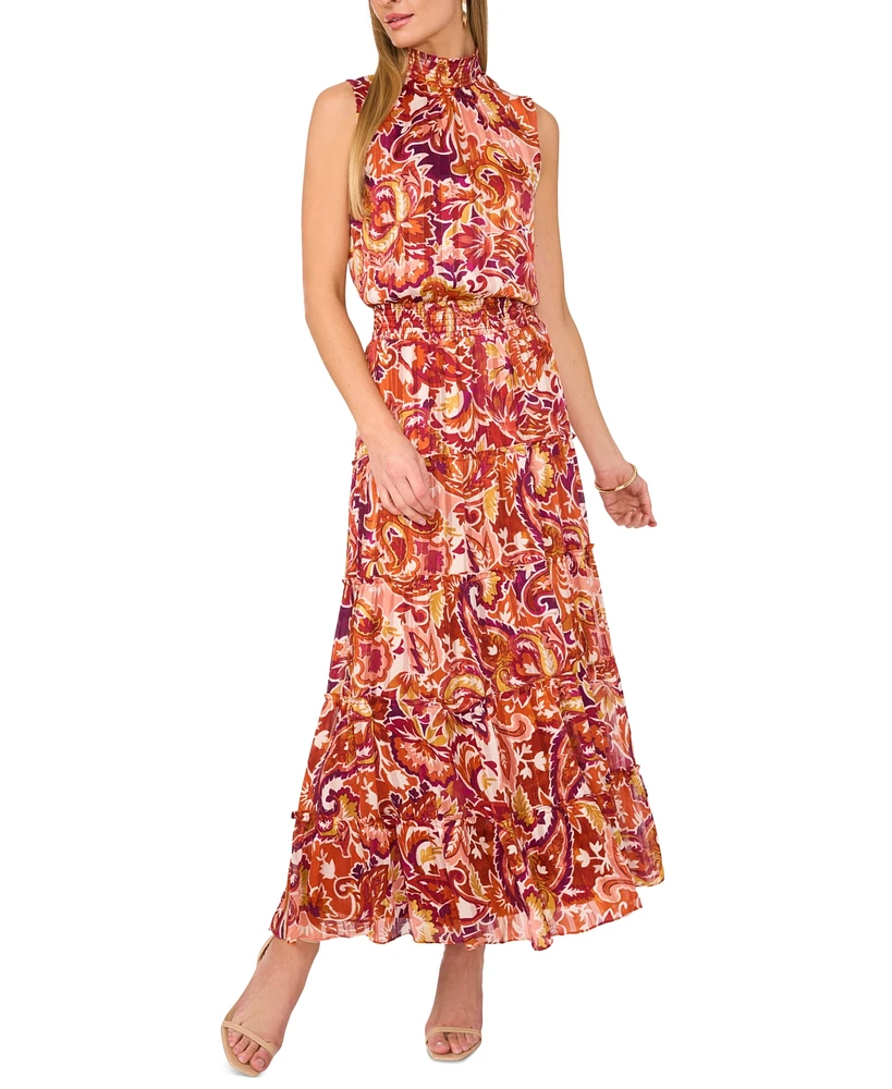 Msk Women's Printed Smocked Tiered Maxi Dress