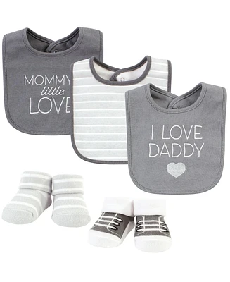 Hudson Baby Cotton Bib and Sock Set, I Love Grey, One Size