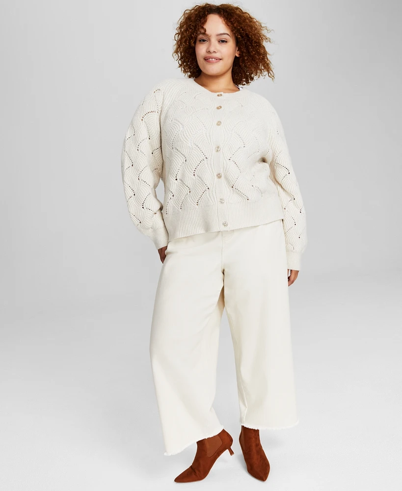 And Now This Trendy Plus Crewneck Textured Cardigan, Created for Macy's