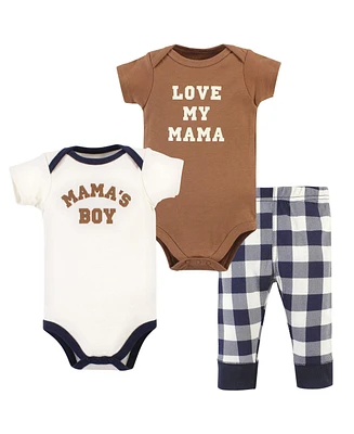 Hudson Baby Boys Cotton Bodysuit and Pant Set, Brown navy mamas Short-Sleeve - boy short