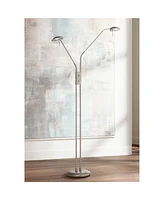 Casper Traditional Farmhouse Pharmacy Floor Lamp Standing Led 2-Light 63" Tall Brushed Nickel Silver Adjustable Arm Swivel Head Dimmer Switch for
