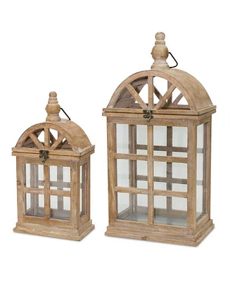 Slickblue Natural Wooden Lantern With Curved Top (Set of 2)