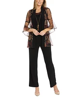 R & M Richards Women's Foil-Lace Jacket Pants Set