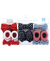 Hudson Baby Baby Girls Headband and Socks Giftset, Red Chambray, One