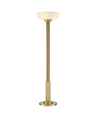 Possini Euro Design Granview Modern Glam Torchiere Floor Lamp Standing Led 70" Tall Antique Brass Gold Metal Column Frosted Glass Shade Decor for Livi