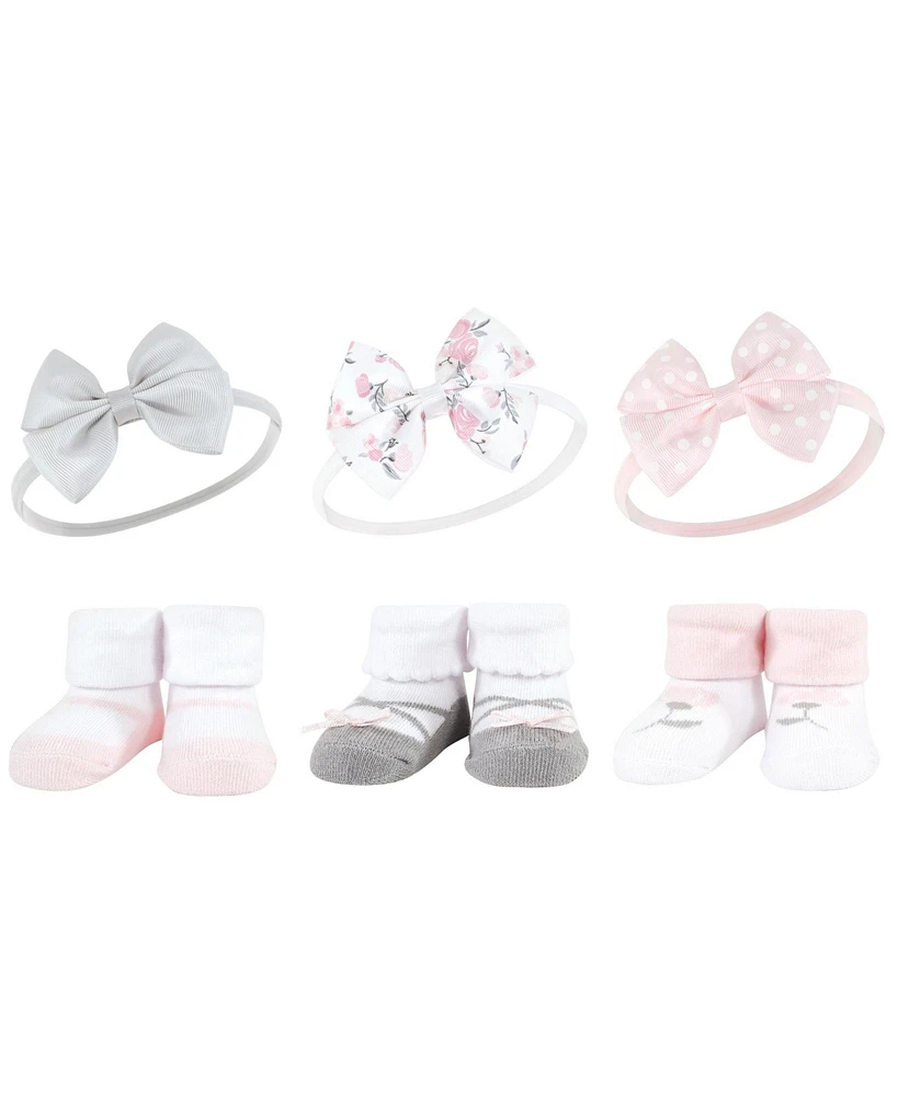 Hudson Baby Girls Headband and Socks Giftset, Basic Pink Floral, One