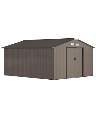 Outsunny 11' x 13' Storage Shed Garden Tool House w/ Vents Doors