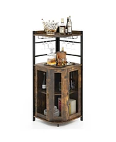 Slickblue Industrial Corner Bar Cabinet with Glass Holder and Adjustable Shelf