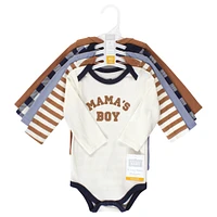 Hudson Baby Boys Cotton Long-Sleeve Bodysuits, Brown Navy Mamas 5-Pack, 12-18 Months