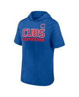 Fanatics Men's Heather Royal Chicago Cubs Push Short Sleeve Pullover Hoodie