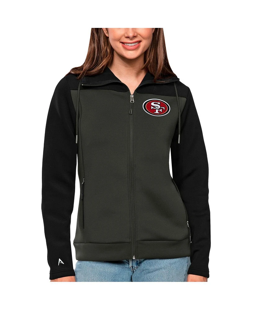 Antigua Women's Black/Charcoal San Francisco 49ers Protect Full-Zip Jacket