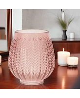 Slickblue Pink Ribbed Glass Vase Or Candle Holder