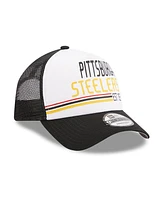 New Era Men's White/Black Pittsburgh Steelers Stacked A-Frame Trucker 9FORTY Adjustable Hat