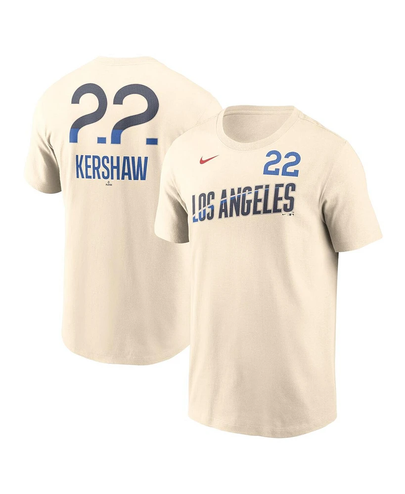 Nike Men's Clayton Kershaw Cream Los Angeles Dodgers 2024 City Connect Fuse Name Number T-Shirt