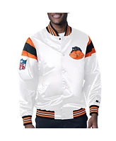 Starter Men's White/Navy Chicago Bears Vintage-like Satin Full-Snap Varsity Jacket