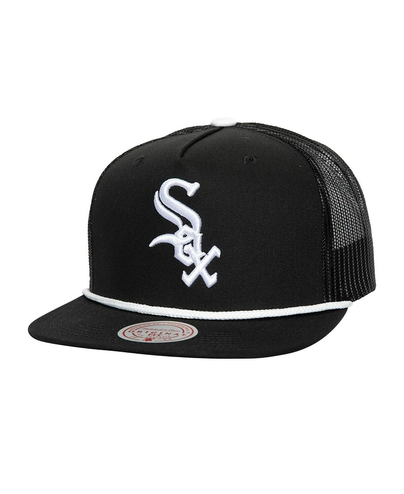 Mitchell & Ness Men's Black Chicago White Sox Rope Trucker Snapback Hat